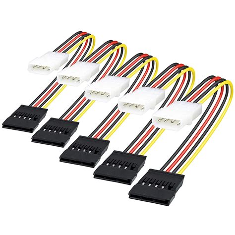 PARUHT® (Pack of 5) Molex to SATA Cable, 15 Pin SATA to 4 Pin Molex ...