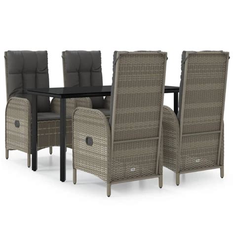 Mobilier à d ner de jardin et coussins 5 pcs noir et gris Leroy Merlin