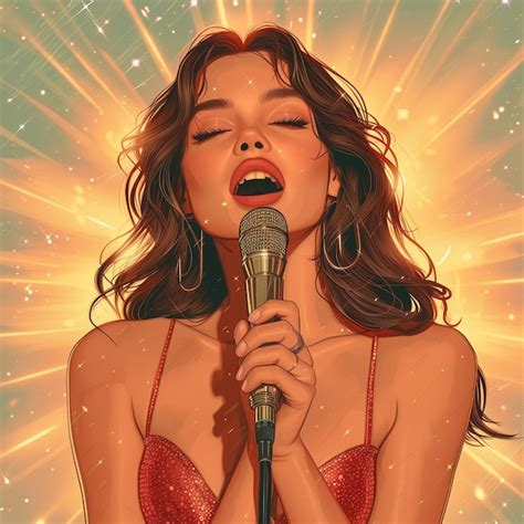 Premium Photo Beautiful Brunette Woman Sings Karaoke While Holding A Microphone In Her Hands