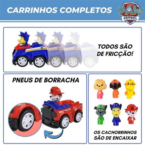 Patrulha Canina Coleção 6 Carrinhos Fricção Bonecos no Shoptime