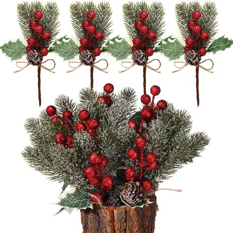 Amazon Syhood Pcs Christmas Berry Stems With Pinecones Pine