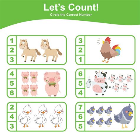 Math educational game for children. Count and circle worksheet