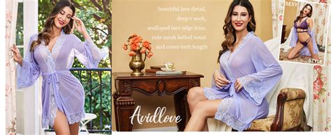 Amazon Avidlove Women Lace Kimono Robe Babydoll Sexy Lingerie Mesh Chemise Nightgown Cover