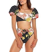 Amazon Fisoew Women S High Waist Bikini Sets Tie Knot Tummy Control Swimwear 2 Piece