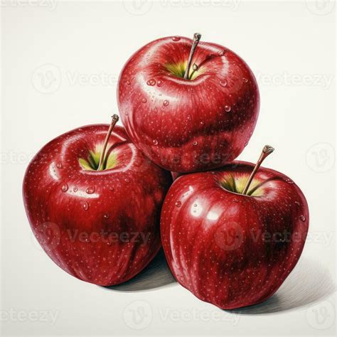 Red Apple Detailed Watercolor Painting Fruit Vegetable Clipart