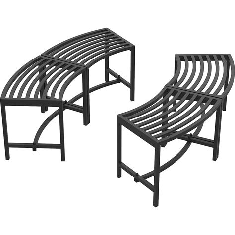 Kingdely Coated Black Metal Outdoor Stool Bench Metal Curved Fire Pit Bench Set Of 4 Outdoor