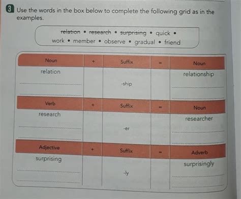 01 Use The Words In The Box Below To Complete The Following Grid As In