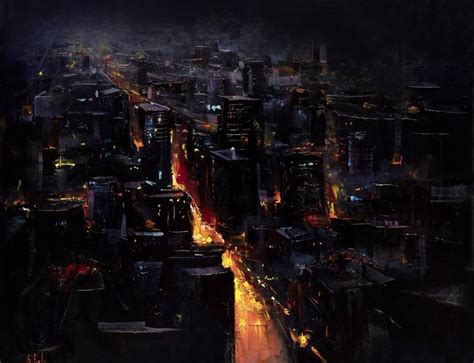 City night landscape painting Painting by Bozhena Fuchs | Saatchi Art