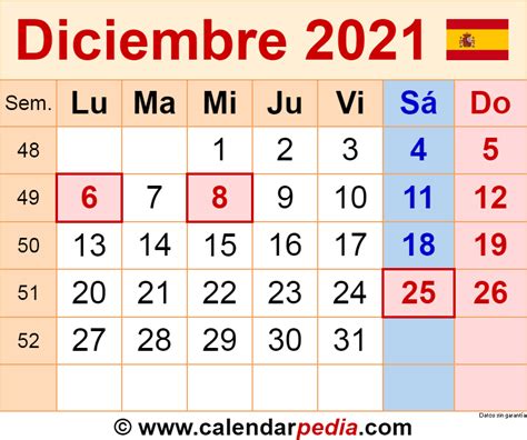 Calendario Diciembre 2021 En Word Excel Y Pdf Calendarpedia