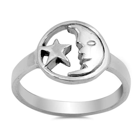 Solid 925 Sterling Silver Stars And Moon Ring Star Moon Crescent Ring Mo