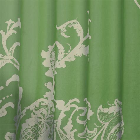 Sage Green Luxury Fabric Shower Curtain With Beige Floral Pattern