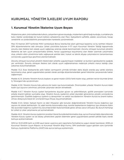 PDF KURUMSAL YÖNETİM İLKELERİ UYUM RAPORU 1 KURUMSAL YÖNETİM