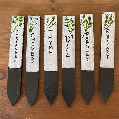 Slate Herb Markers Hand Painted Etsy Herb Markers Painted Slate Slate