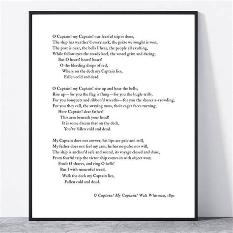 O Captain My Captain Walt Whitman Poetry Art Print Etsy