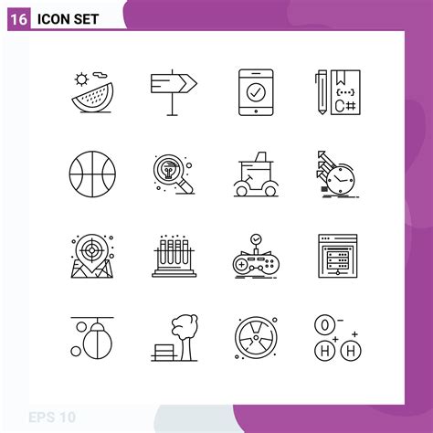 Set Of 16 Vector Outlines On Grid For Web Basic Complete Development