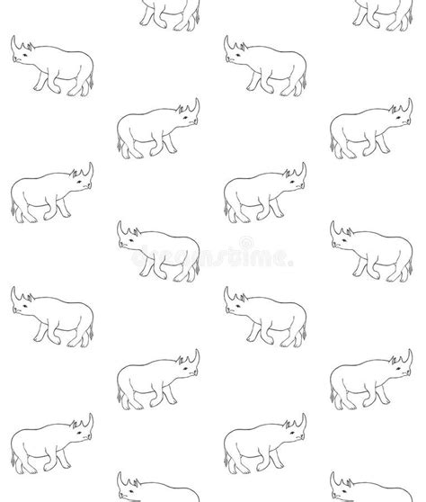 Vector Seamless Pattern Of Line Hand Drawn Rhino Stock Vector