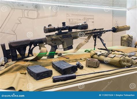 Sniper Rifle and Accessories on the Counter of the Store Stock Photo ...