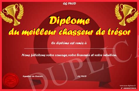 Diplome Du Meilleur Chasseur De Tresor