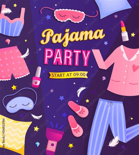 Pajama Partys Invitation Flyer Night Time For Kids And Parents