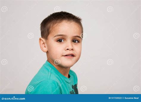 Portrait of Cute Four Year Old Boy with Short Haircut Stock Photo ...