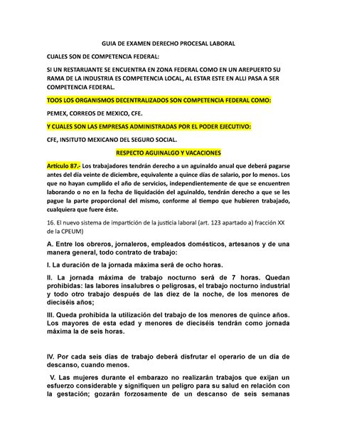 Guia De Examen Derecho Procesal Laboral Guia De Examen Derecho