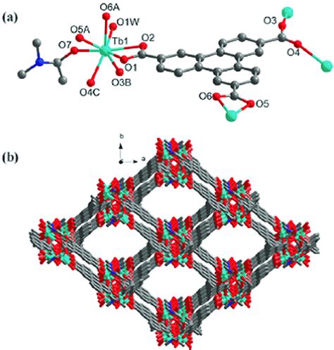 a The coordination environments of Tb 3 and TTCA 3À in the Tb MOF