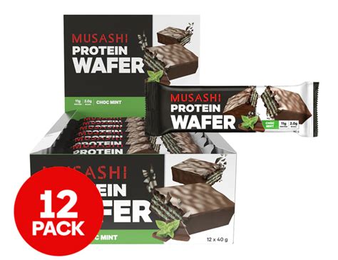 12 X Musashi Wafer Protein Bars Choc Mint 40g Au