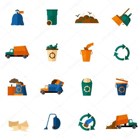 Garbage Icons Flat Stock Vector Macrovector 64856539