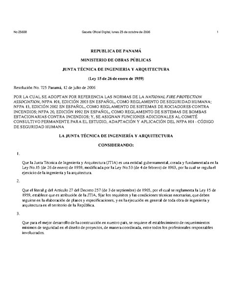 Adopción de Normas NFPA 101 13 y 20 REPUBLICA DE PANAMÁ MINISTERIO DE