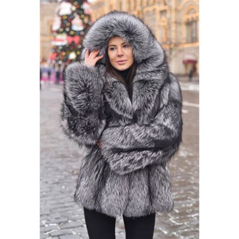 Luxury Women Full Pelt Real Silver Fox Fur Coats Warm Thick Warm