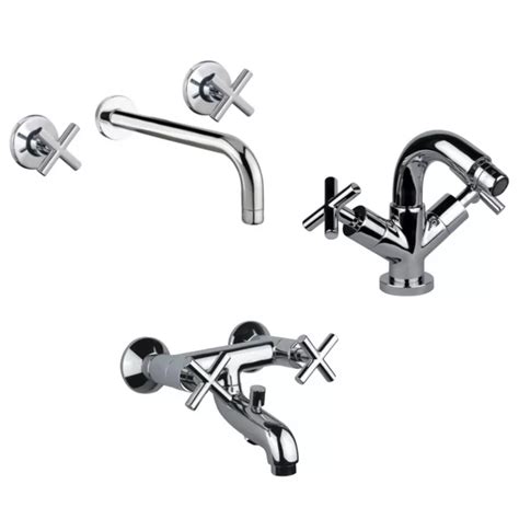 Set Miscelatore Lavabo A Muro Bidet Monoforo Vasca In Ottone