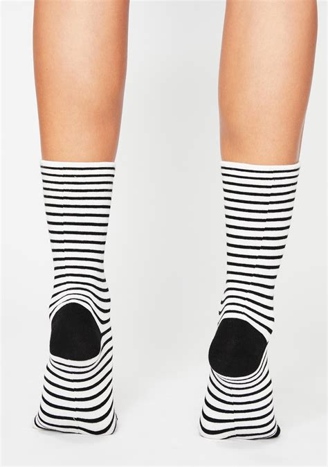 Striped Socks Crew Black White Dolls Kill