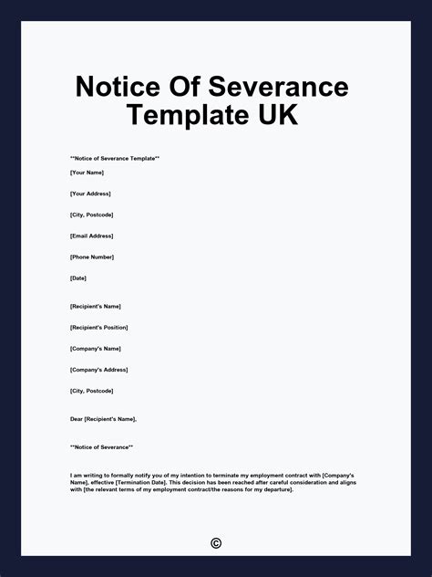 Notice Of Severance Template UK
