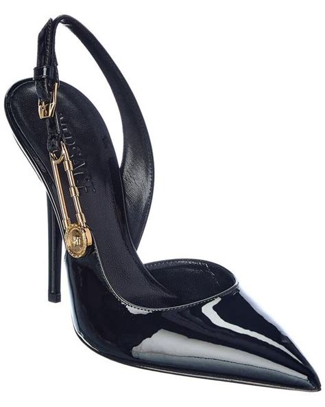 Versace Leather Safety Pin Patent Slingback Pump In Blue Lyst