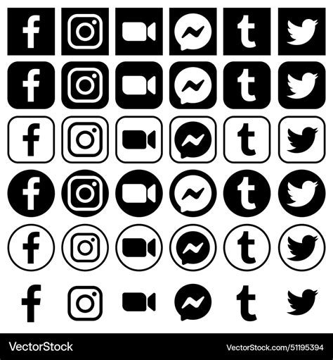 Black social media icons in different forms Vector Image