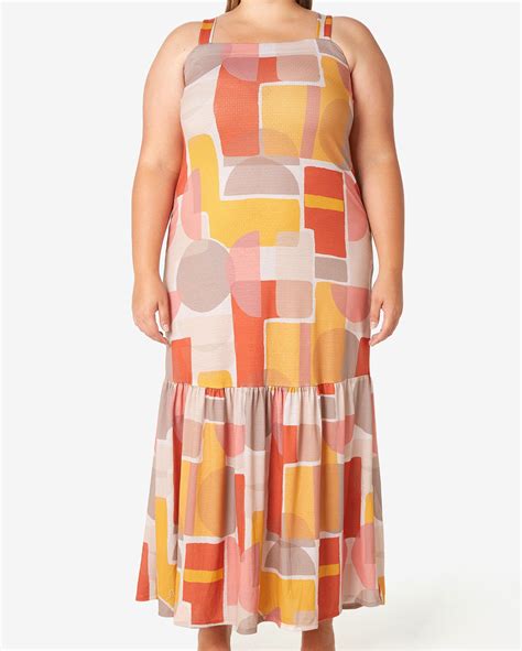 Riachuelo Vestido Longo Plus Size Feminino Evas Uma Maria Abstrato