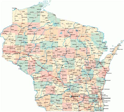 Wisconsin Road Map Printable Maps Wisconsin Interstate Map 18 With ...