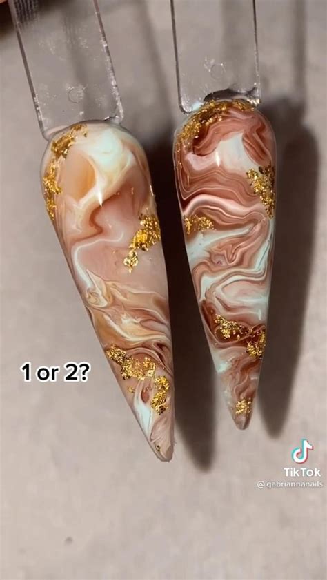 Brown Marble Nails With Gold Flakes Nail Art Nail Designs Funky Nails