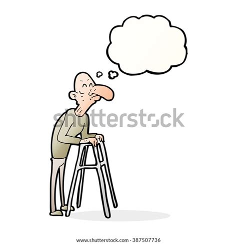 Cartoon Old Man Walking Frame Thought Stock Vector Royalty Free