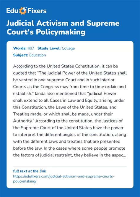 Judicial Activism And Supreme Court S Policymaking