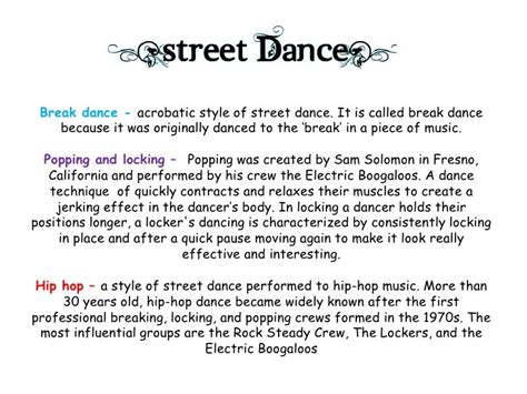 Different styles of street dance