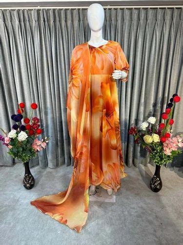 Multicolor Designer Georgette Floral Design Work Gown With Dupatta