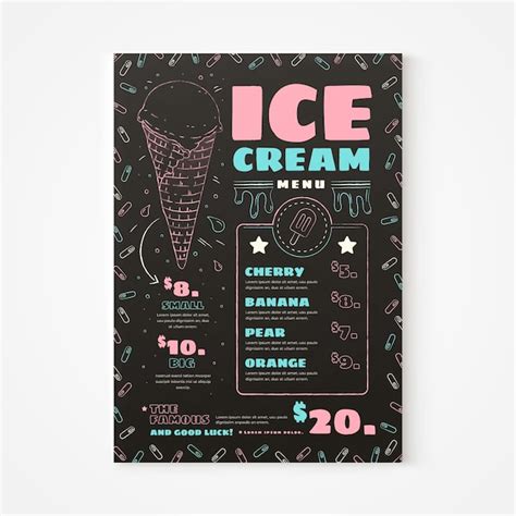 Plantilla De Men De Pizarra De Helado Dibujado A Mano Vector Premium