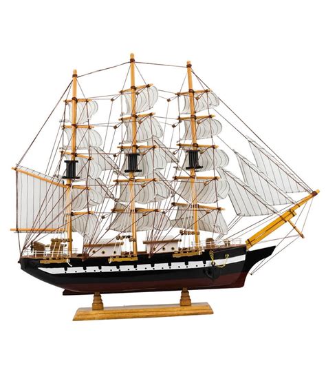 Miniatura Barco Navio Veleiro Madeira Casco Preto Base Marrom