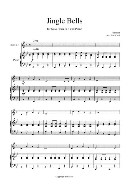 Jingle Bells For Solo Horn In F And Piano Arr Tim Curd By Pierpont