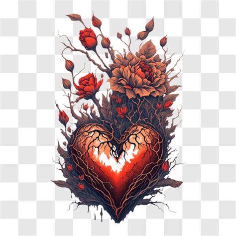 Download Heart-shaped Tattoo with Red Roses and Branches PNGs Online ...