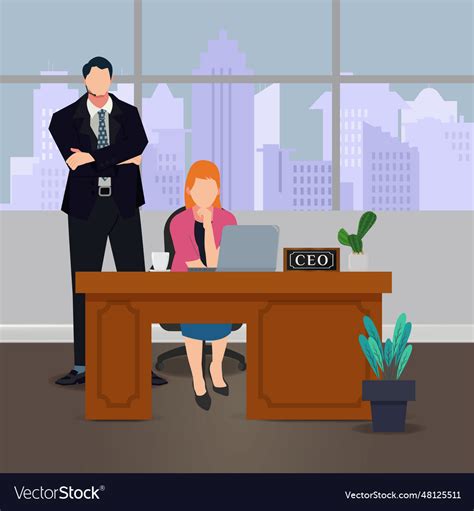 Female ceo sitting looking at the laptop Vector Image