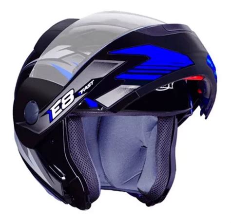 Capacete Ebf E8 Articulado Modelo Fast Preto E Azul Parcelamento Sem