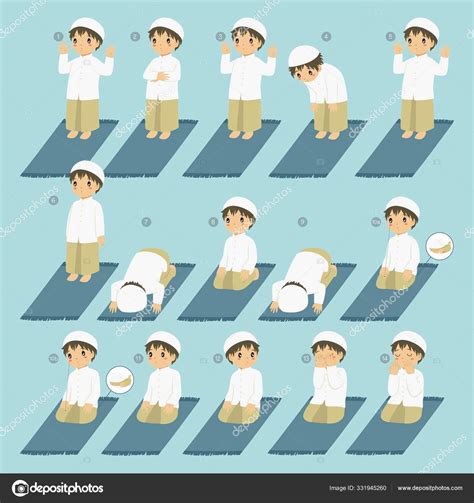 Muslim Boy Perform Prayer Salat Steps Islamic Prayer Salat Guide Stock ...