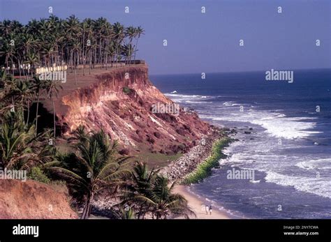 Varkala beach Papanasham beach, panoramic vision from a rocky cliff ...